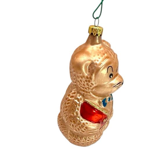 Teddy Bear Cub Bowtie Red Vest Glass Christmas Tree Ornament Old Timey Vtg EUC - Picture 4 of 7